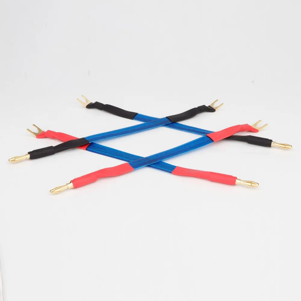 

Blue Flat Wire OFC Silver Plated Speaker Jumper Fever Level Audio Speaker Cable Banana to Banana Audio Speaker Bridge Core