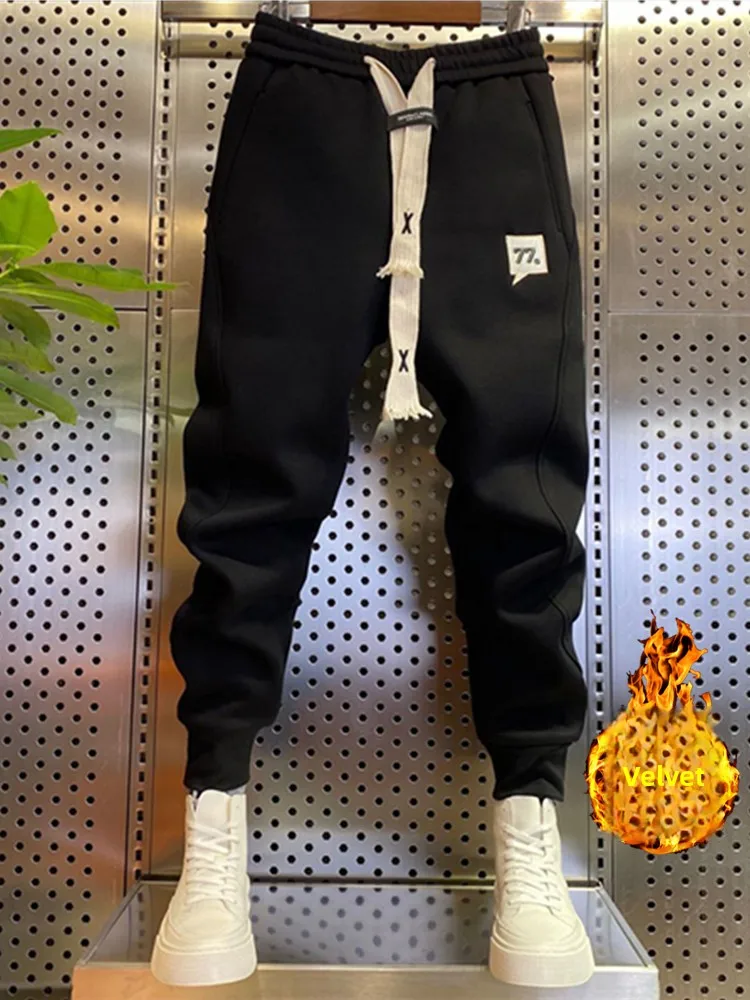 

Men's Fce Lined Thiened Casual Sports Pants Autumn Winter Low Waist Micro Stretch Youthful Sle Long Trousers Sweatpants
