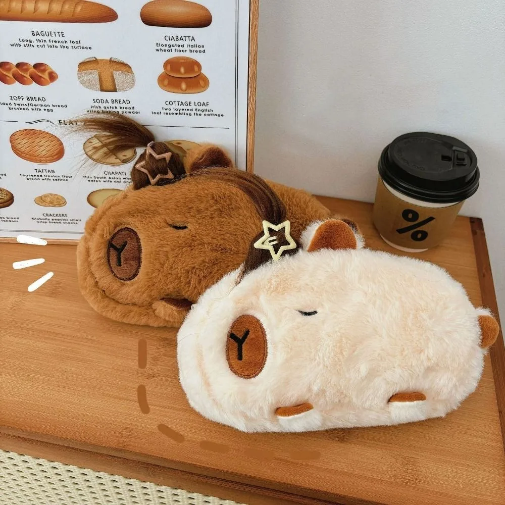 Funny Pen Holder Capybara Stationery Bag Novelty Storage Bag Capybara Pencil Bag Zipper Afro Hair Plush Pen Case School