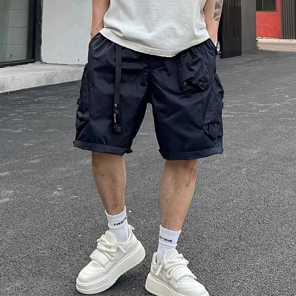 Summer Mens Workwear Shorts Simple American Style Retro Solid Color Loose Creativity Pockets Versatile Casual Daily Shorts 2024