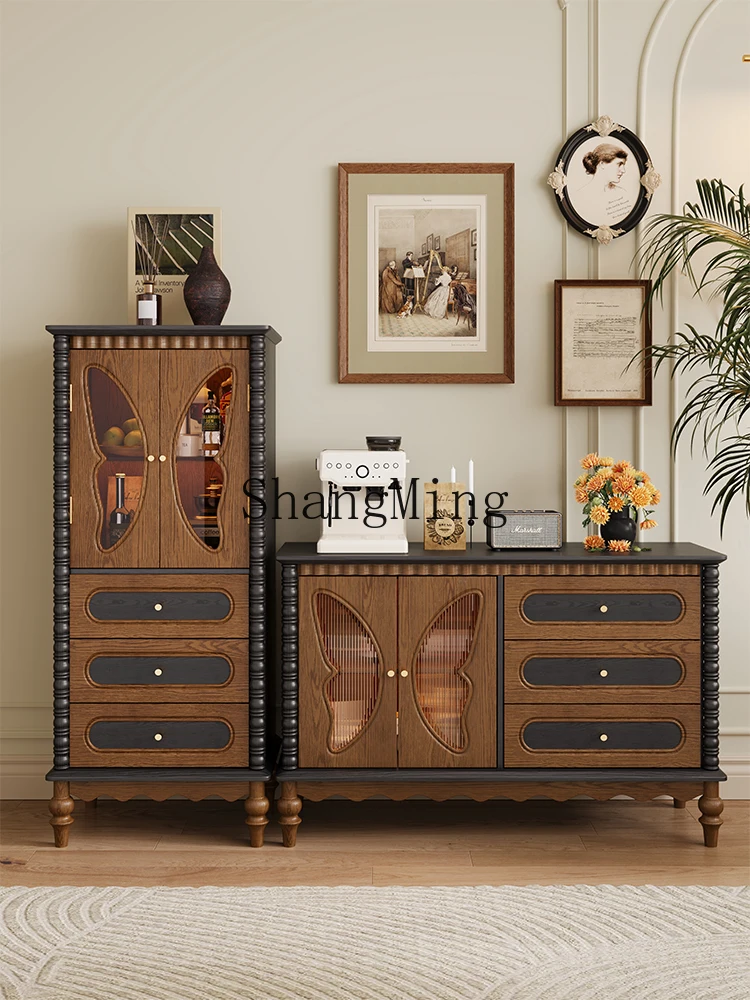 

FG high cabinet dining side cabinet retro solid wood dining side against the wall integrated medieval locker