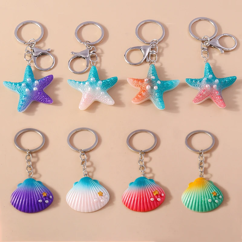 Aihua Chic verano playa Shell estrella de mar llaveros Boho océano mar regalos de recuerdo llavero de coche bolso colgante joyería DIY