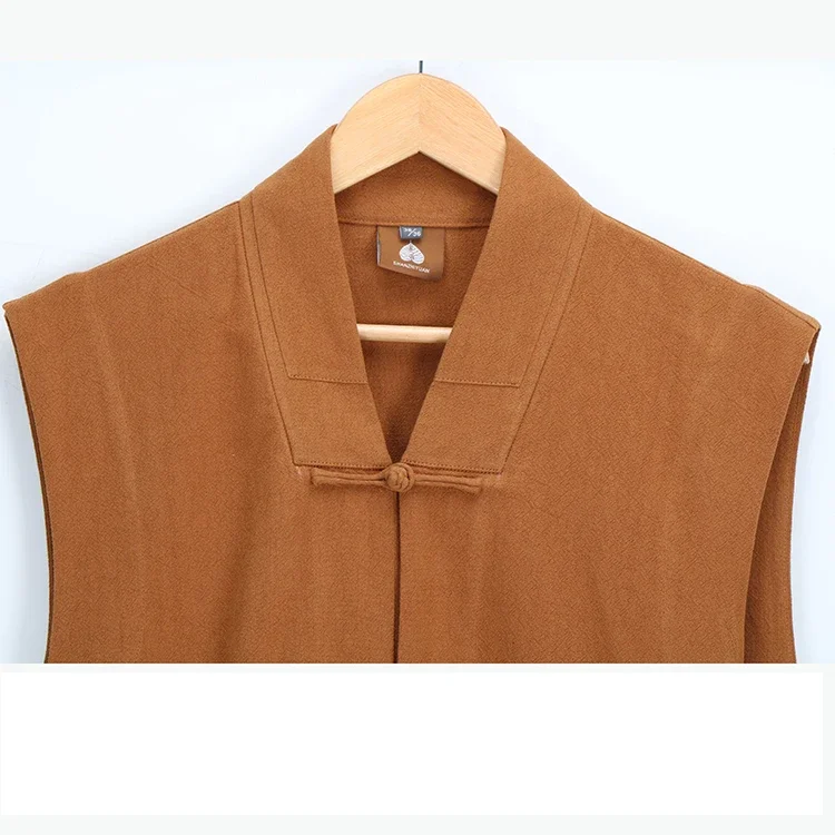 법복 코튼 린넨 얇은 불교 로브, 긴 조끼, 소림 승려 쿵푸 세트, 여름 무술 태극권 유니폼