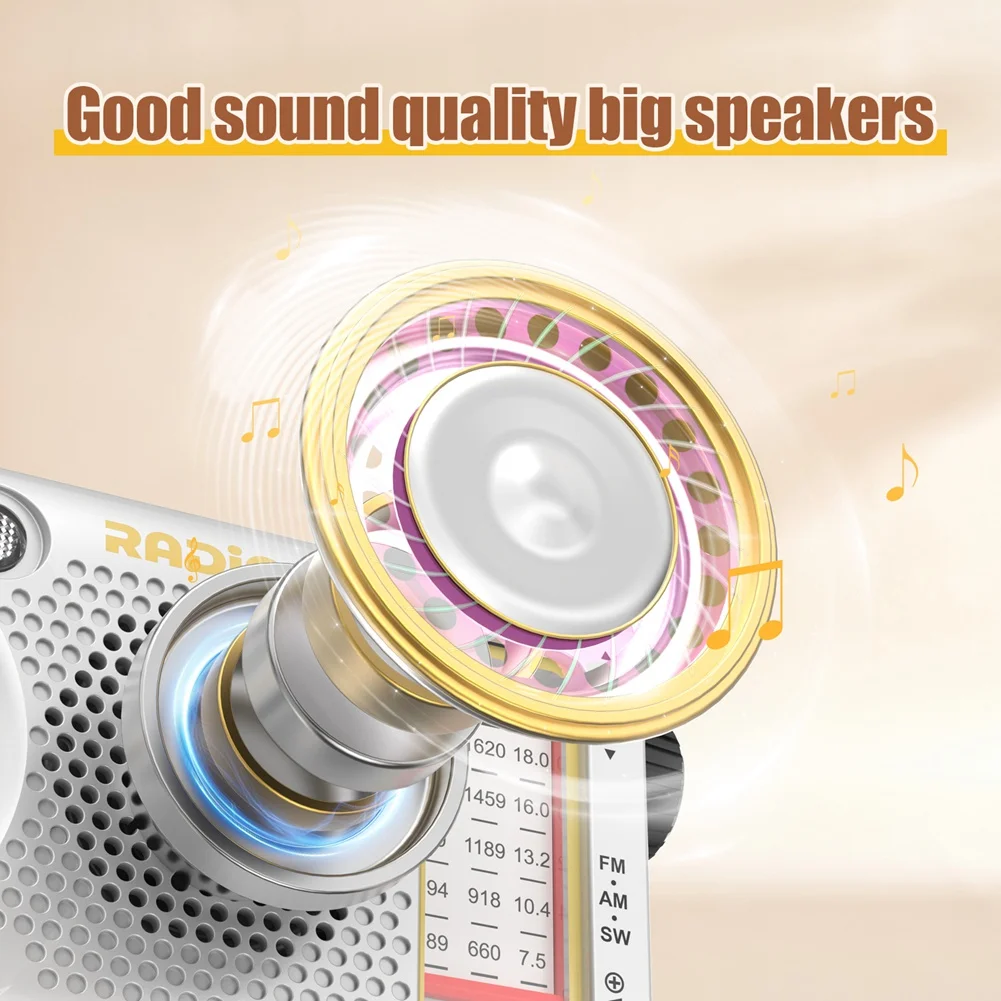 

Радиоприемник ABNR Mini FM AM SW, ретро-радио с часами, портативный, высокочувствительный, ручной, перезаряжаемый, для пожилых людей