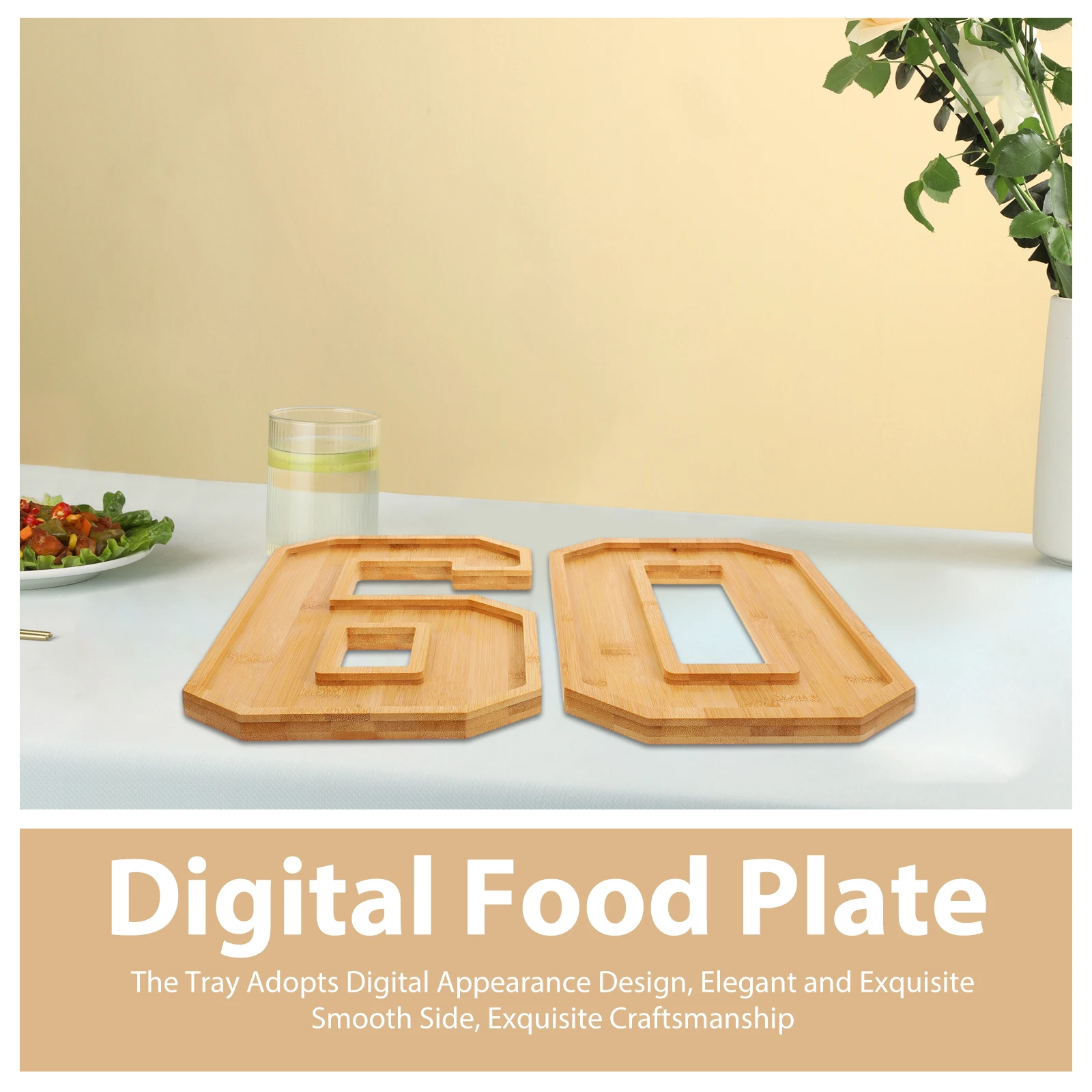 

1 set 1 Set Wooden Number 60 Snack Tray Large Capacity Food Serving Platter For Fruit Cake Bread Multi-Function Storage Kitchen