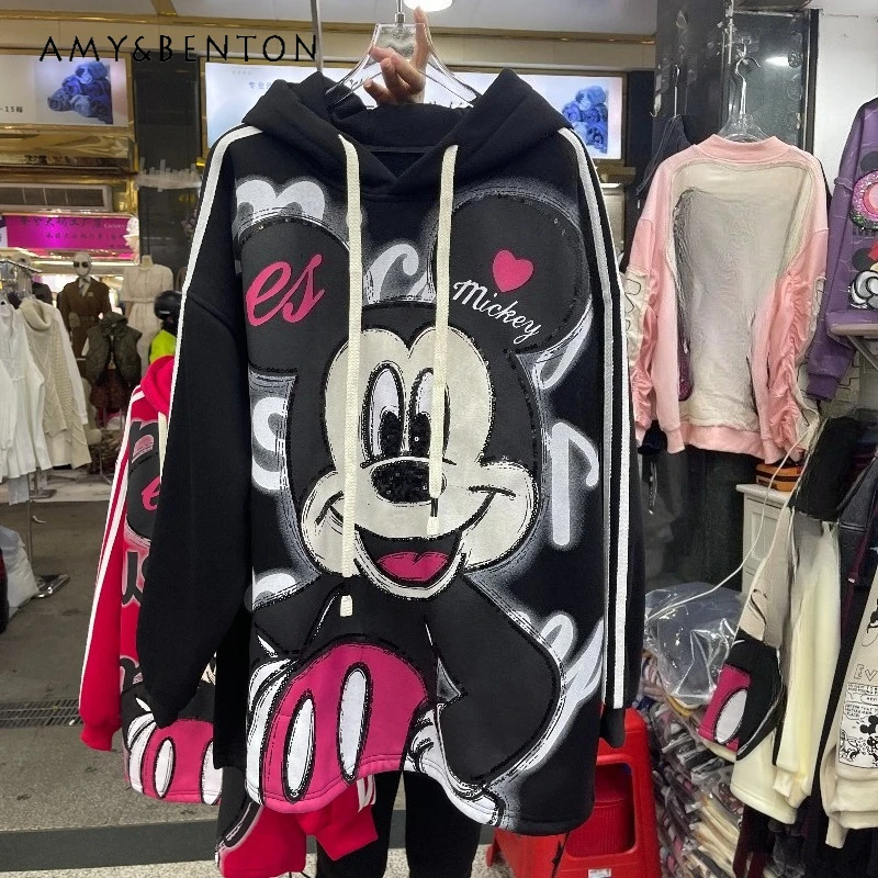 

Autumn New Sweatshirt Trendy Brand Heavy Industry Cartoon Cotton Fleece Hooded Sudaderas Loose Oversized Hoodies Kawaii Clothes
