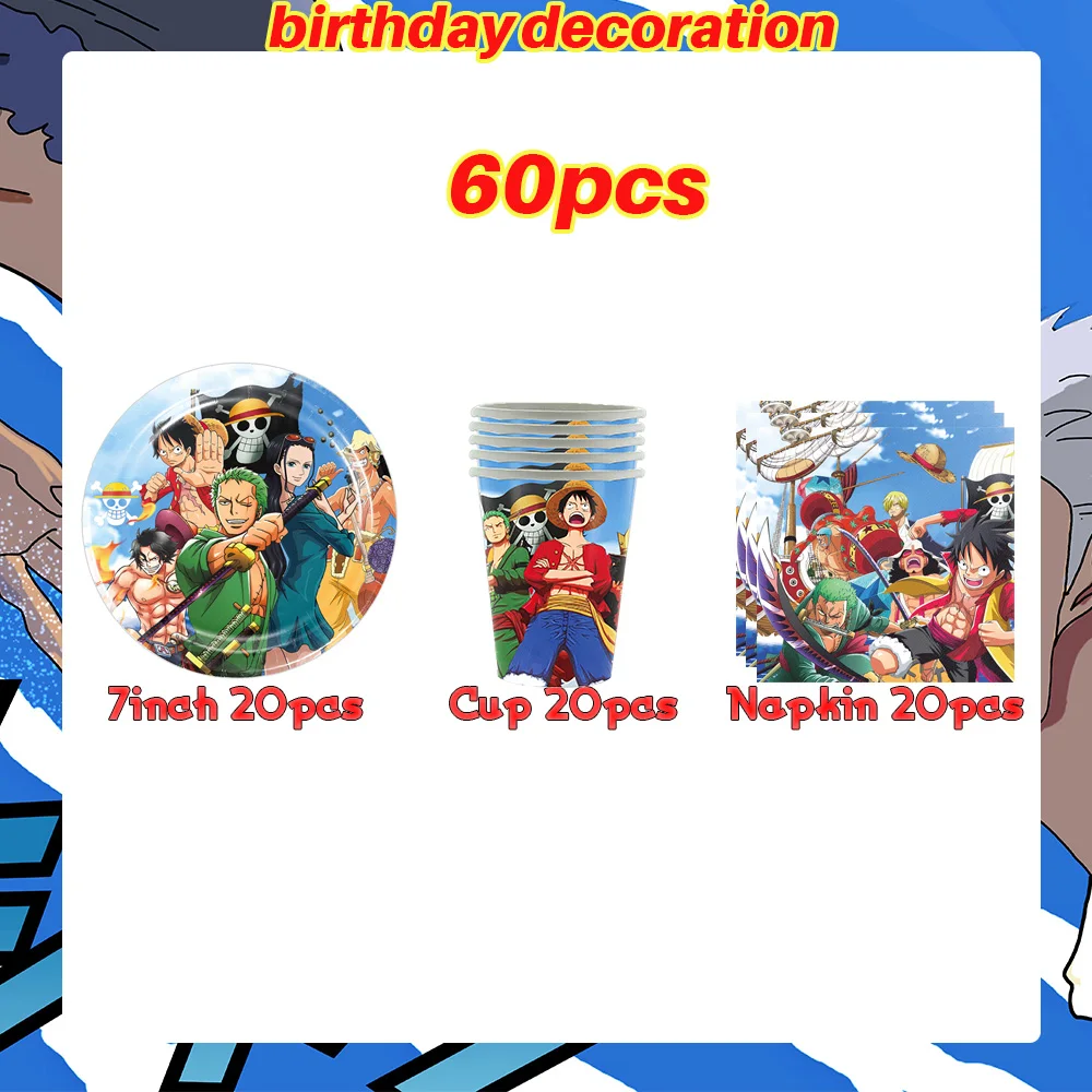 One Piece Geburtstagsparty-Dekorationsset Anime-Figur Luffy Zoro Teller Tischdecke Kuchendekoration Partyzubehör Geburtstagsgeschenke – Detail 4