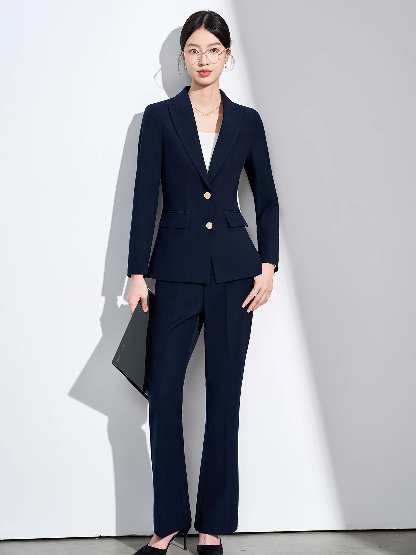 Cobalt Blue Women's Suit Jacket Professional Jewelry Store Spring Autumn Set Waist-Cinching Poly Fiber Warm Anti-Wrinkle Brea...