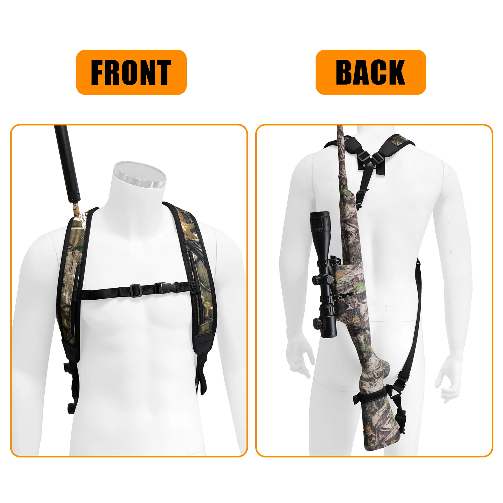 Tactical 2 Point Gun Sling Hunting Camouflage Double Shoulder Backpack Strap Adjustable Neoprene Harness for Hunting Outdoors