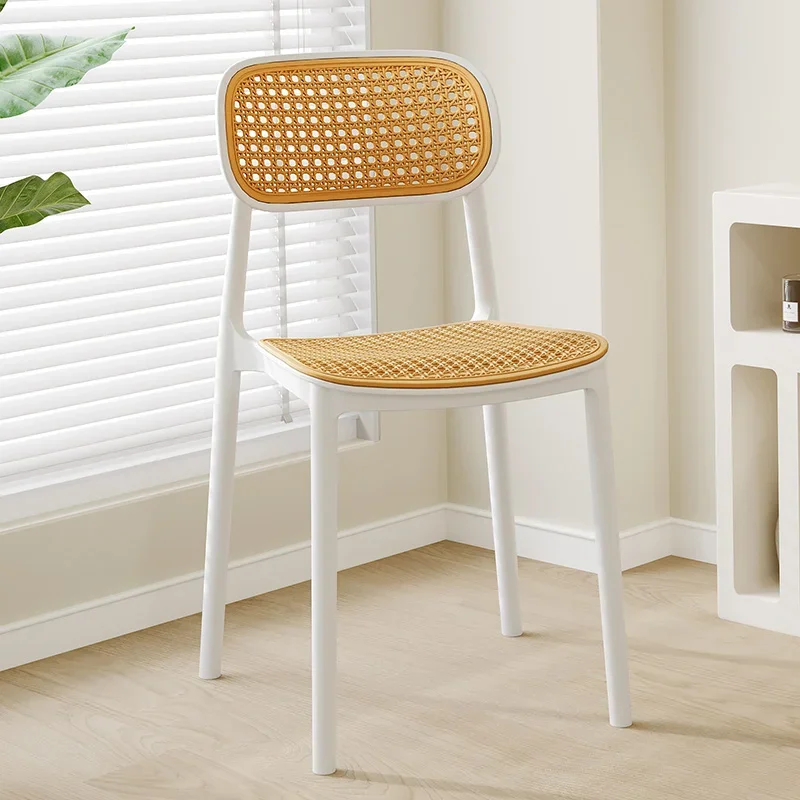 Plastic Rattan Stackable Dining Chairs Nordic Outdoor Patio Garden Space Saving Leisure Chair with Back Support