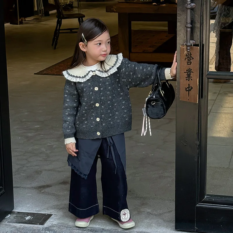 

Children Clothing Girls Knitted Cardigan Jacket Spring Autumn 2025 New Thin Jacket Beautiful Long Sleeved Sweater