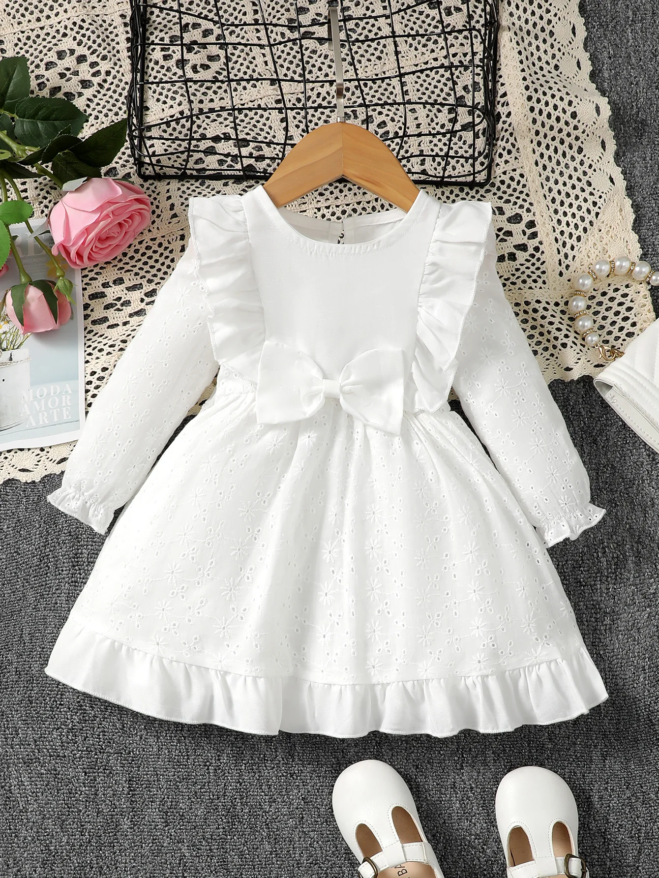 

0-2 Years Toddler Girl Princess Dress Ruffled Edge Long Sleeve A-line Big Bow Baby Girl Spring Dress Birthday Party Clothing