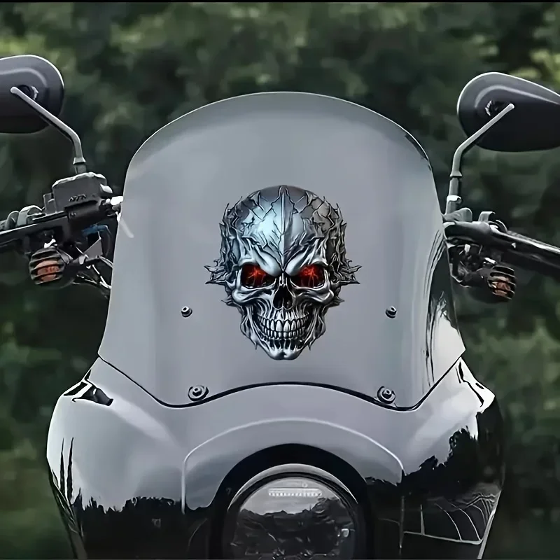 Halloween 3D Metal Skull Decal withRed Glowing Eyes Durable PVC Sticker for Cars Motorcycles Bicycles Self-Adhesive Vinyl Decal image 5