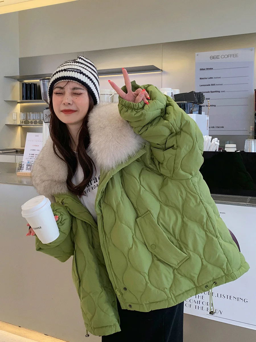 Thật Cáo Áo Khoác Lông Thú Parkas Ngỗng Xuống Áo Khoác Nữ Lỏng Lẻo Của Big Fox Cổ Lông Áo Khoác Lông Thú Damen Pelzmantel