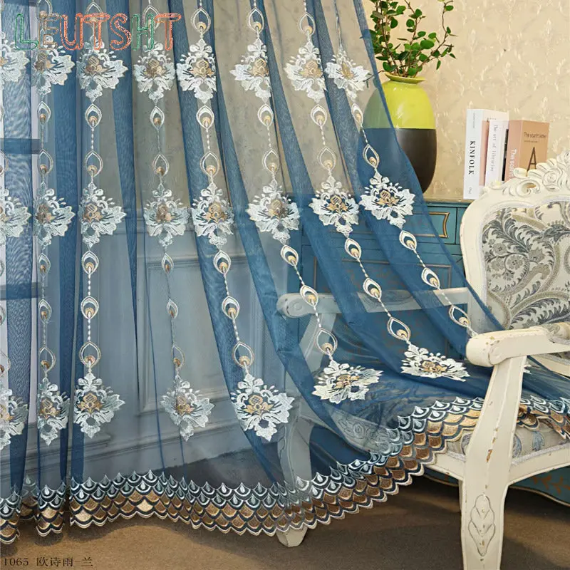 

European-style Curtains for Living Dining Room Bedroom High-end Embroidered Tulle Balcony Window Screen Kitchen