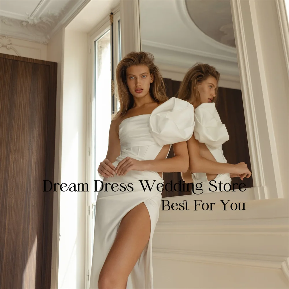 DREAM Strapless Pleat Mermaid Wedding Dress Women 2025 Flowers High Side Split Satin Bridal Gown Vestido De Novia Customized