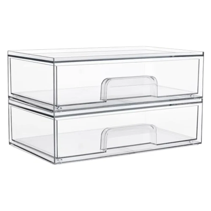 

12.1''W Clear Stackable Storage Drawers 2 Pack Acrylic Plastic Organizers Bins for Makeup Palettes Cosmetics and Beauty Supplie