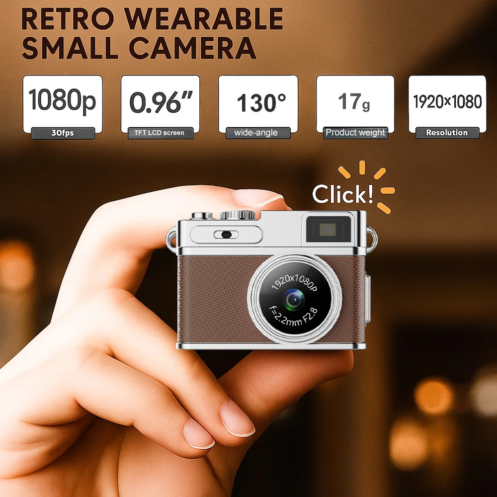 Thumb Keychain Camera 1080P Video Recorder LED Fill Light 0.96-inch IPS Screen Portable Retro CCD Mini Digital Camera