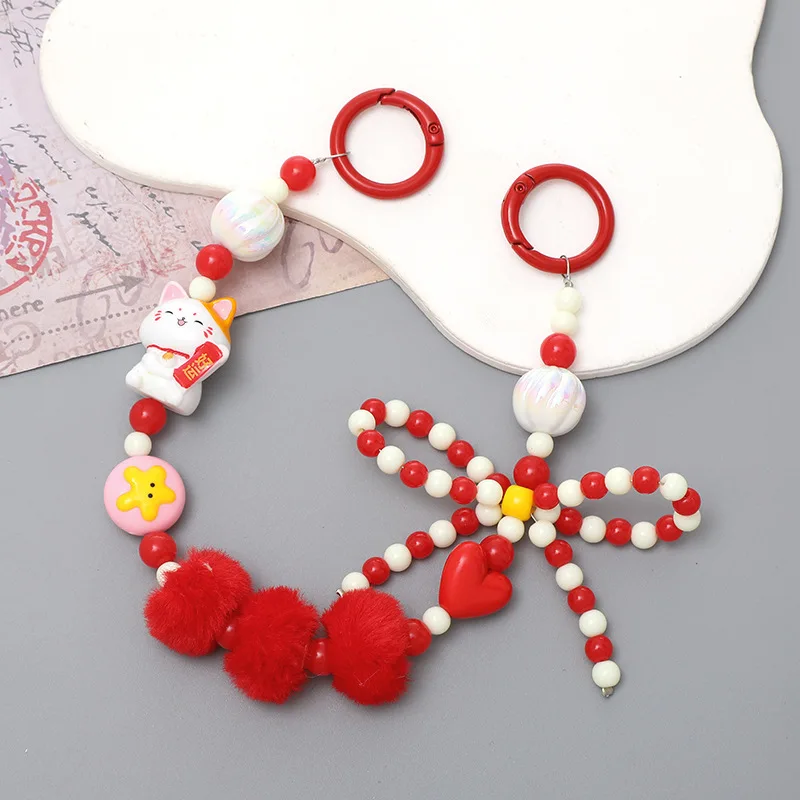 Cartoon Rice Ball Bow Bracelet Plush Hanging Chain