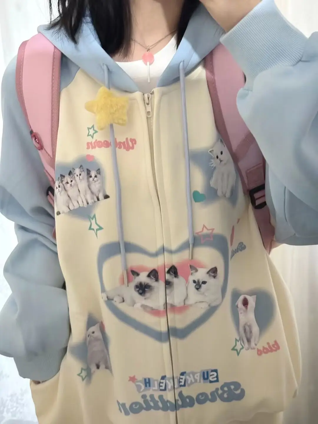 Japanese Funny Cartoon Zipper Hoodie Jackets High Quality Cotton Animal Graphic Sweatshirt Coat Loose Oversized Kawaii Clothes