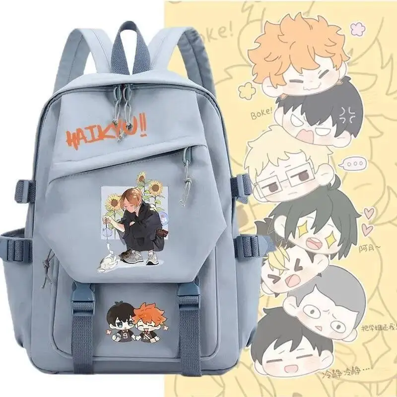 

Anime Game Black Blue Pink Haikyuu Student Teens School Bags Large Capacity Mochilas Backpacks For Gift