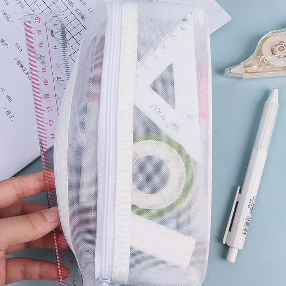 

Double Layer Mesh Pen Bag Large Capacity Transparent Stationery Storage Bag Multifunctional Zipper Exam Supplies Organizer
