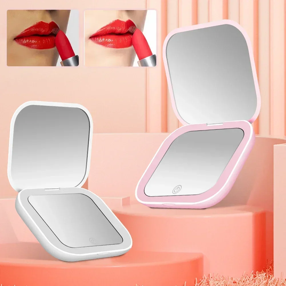 USB Portable Hand Held Pocket Makeup Mirror LED Vanity Mirror with Touch Screen Dimming Makeup Mirror