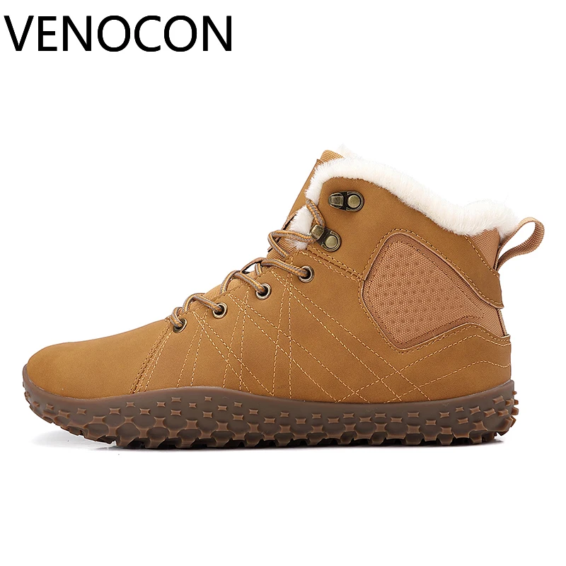 VENOCON Barefoot Minimalist Men's Wide Toe Box Feet Synthetic Leather Upper Winter Snow Boots Shoes Footwear For Man Woman