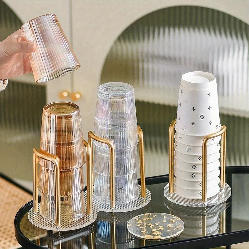 Double Cup Storage Rack Disposable Paper Plastic Cup Storage Dispenser, Lightweight Luxury Acrylic Countertop Coffee Cup Holder