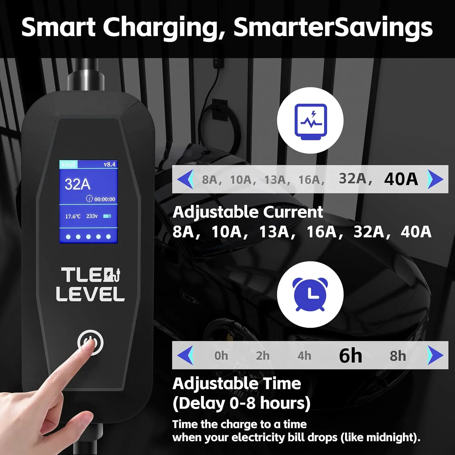 شاحن EV محمول 40 أمبير 9.6 كيلو وات، NEMA 14-50، 240 فولت J1772، كابل 25 بوصة، محطة شحن EV للمنزل الذكي #3