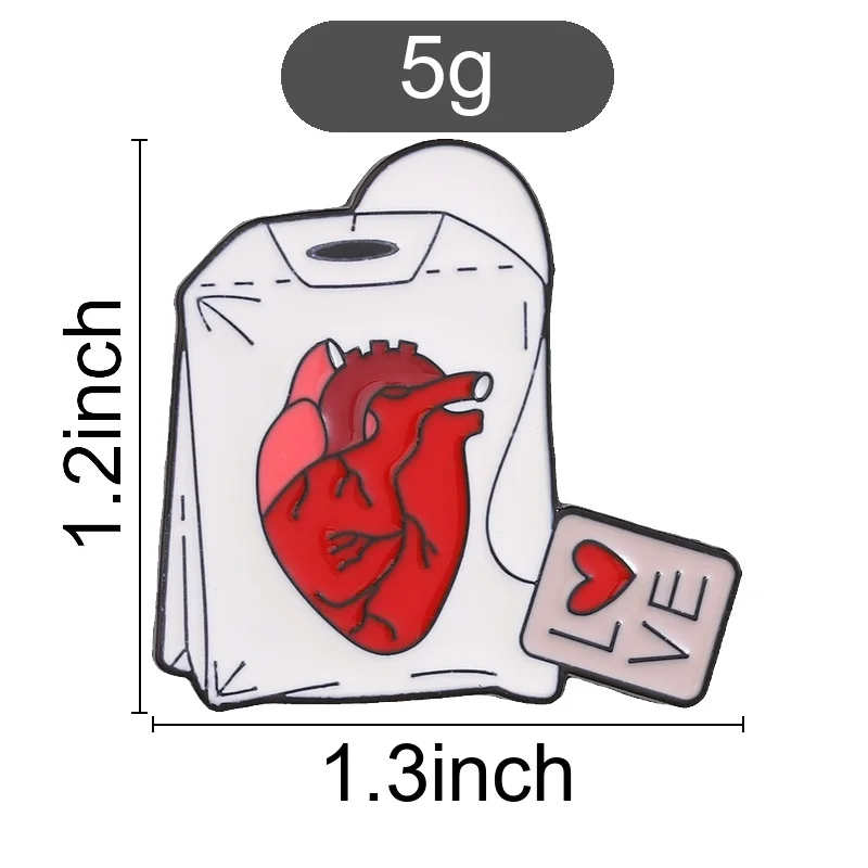 Weird Romantic Anatomical Heart Brooch with Love Label Enamel Pin Bag Clothing Decor for Art Lovers