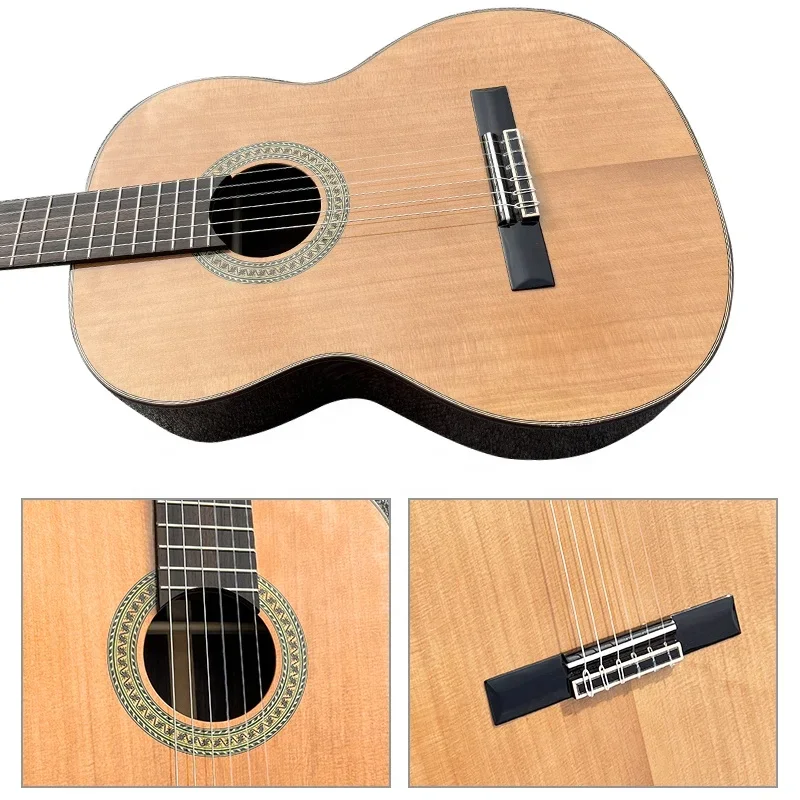Guitarra Clásica Española Hecha a Mano de 39 Pulgadas, Tapa de Cedro Sólido, Cuerdas de Nailon Vintage, Guitarra Acústica para Conciertos Profesionales