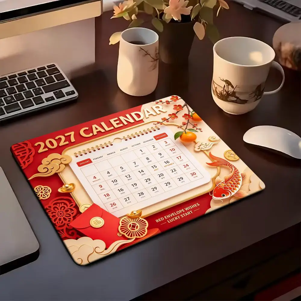 2027 New Year Calendar Rubber Gaming Mousepad Gamer Stitching Dining Table Desk Mat PC Computer Keyboard Mat Mause Mice