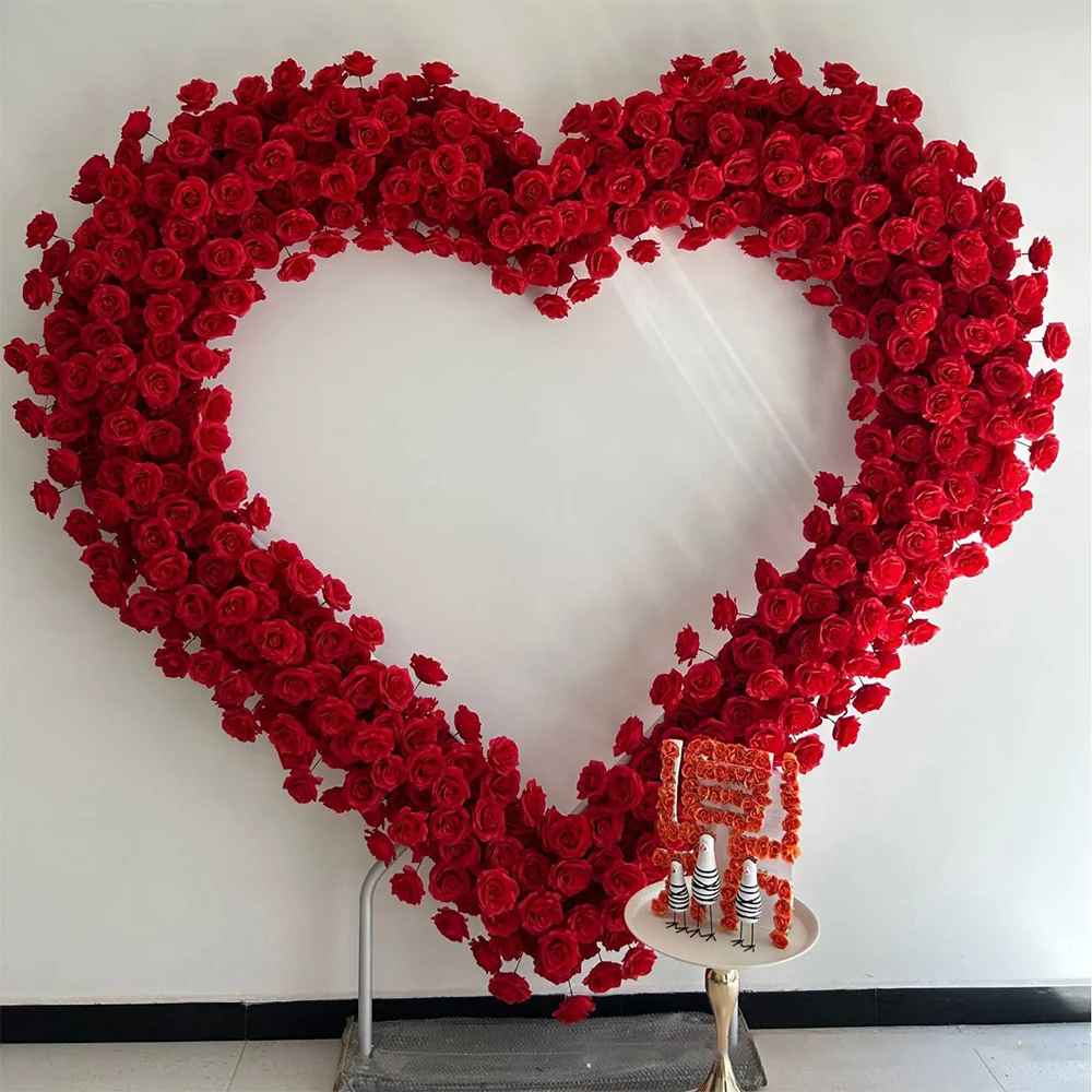 5D Luxe Witte Rozen Hartvormige Boog Kunstbloemen Achtergrond Romantische Bruiloft Feestdecoratie Raamdecoratie Arrangement