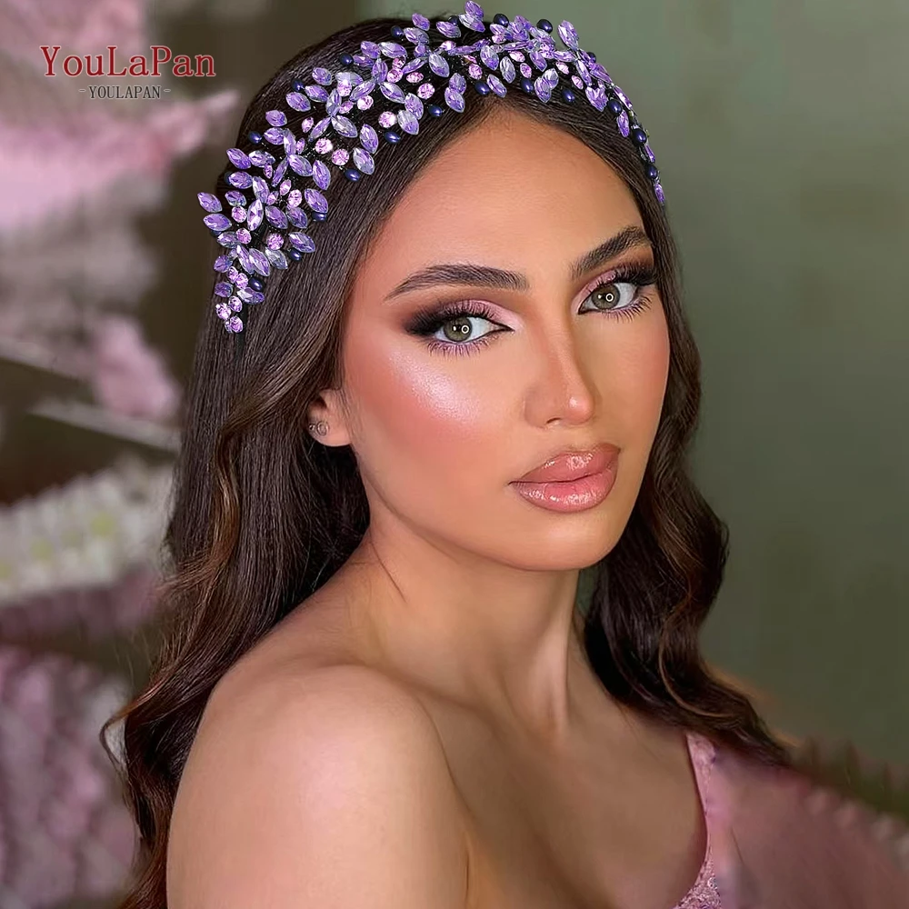 

YouLaPan Luxury Bridal Rhinestone Hair Hoop Pearls Wedding Headband Bridesmaid Shiny Headwear Woman Party Hair Accessories HP608