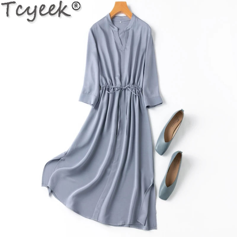 

Tcyeek 93% Mulberry Silk Womens Dresses Beach Dress 26MM Real Silk Elegant Women's Dresses Summer Clothes 2024 Vestidos De Mujer