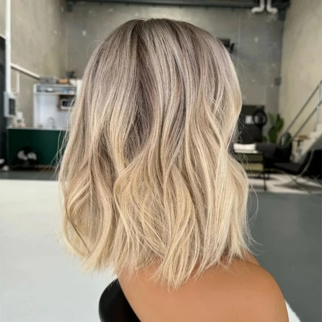 Short Ombre Light Blonde Human Hair Blend Synthetic Fiber Deep Wave Highlights High Quality Women's Wigs Original Factory Wigs