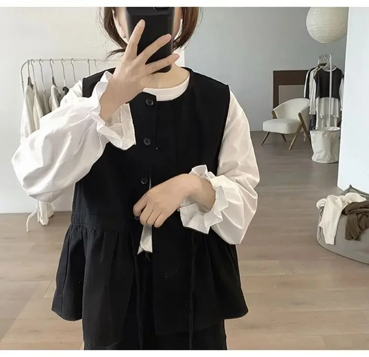 Japanese Vest For Women Slim Waist Bandage Sleeveless Waistcoats Vintage O-neck Loose Tanks Chic Tanks Jackets 2026 Ropa Mujer