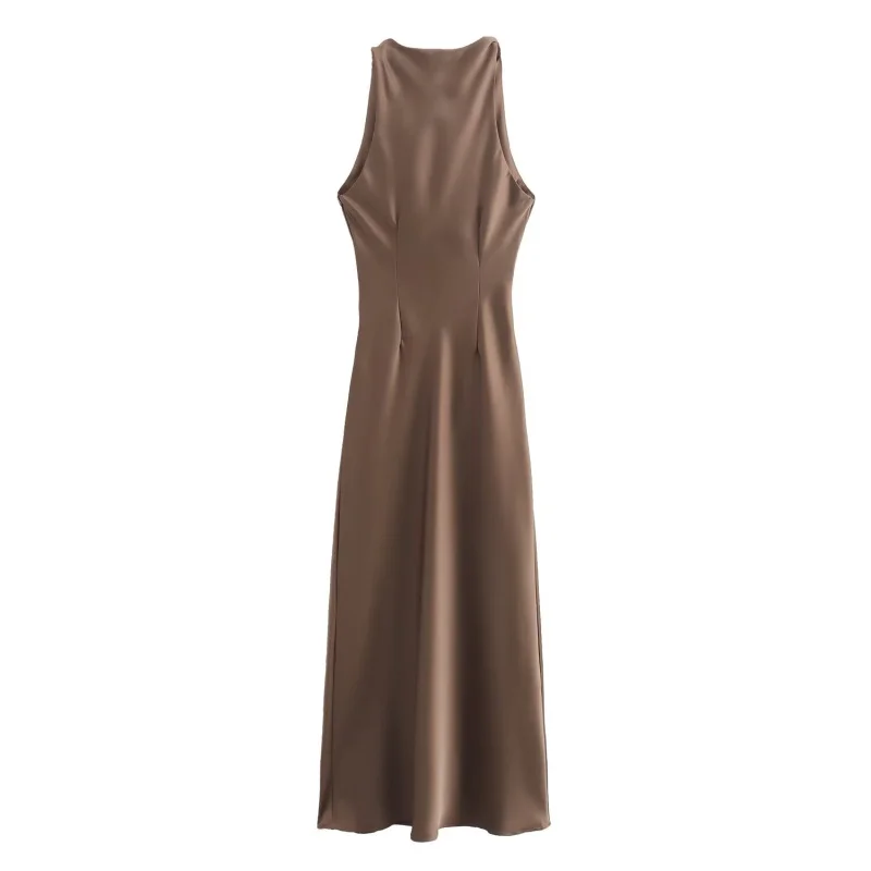 ETJ 2026 Elegantes Satin-Slip-Kleid für Damen Ärmellos mit Wasserfallausschnitt Figurbetontes Midikleid Vintage-Chic Partykleid Robe Femme Bekleidung – Detail 34