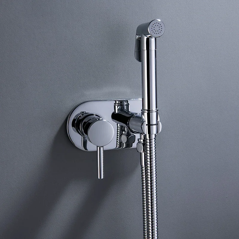 Hand Held Bidet Sprayer Douche Toilet Kit Chrome Brass Bidet Faucet Set Hot and Cold Valve Set Jet Bathroom Shower Faucets Set