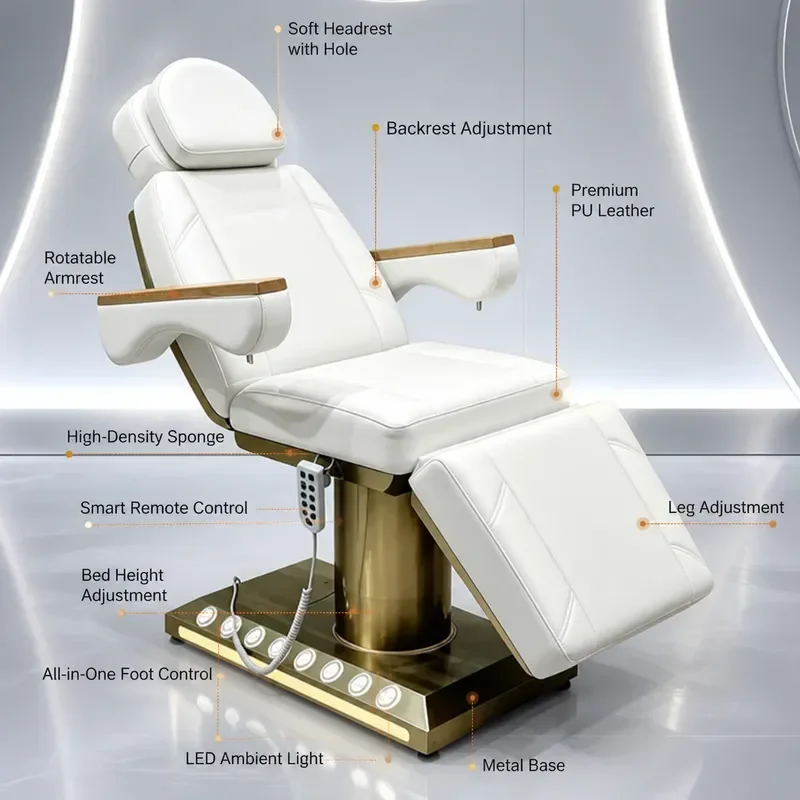Bojo Electric Beauty Bed with Gold Base Multi Functional Lifting Table for Physiotherapy Tattoo and Permanent Makeup