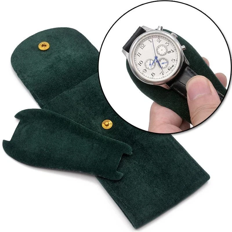 Velvet Watch Storage Bag Soft Scratch Proof Lining Snap Closure For Daily Travel Protection
