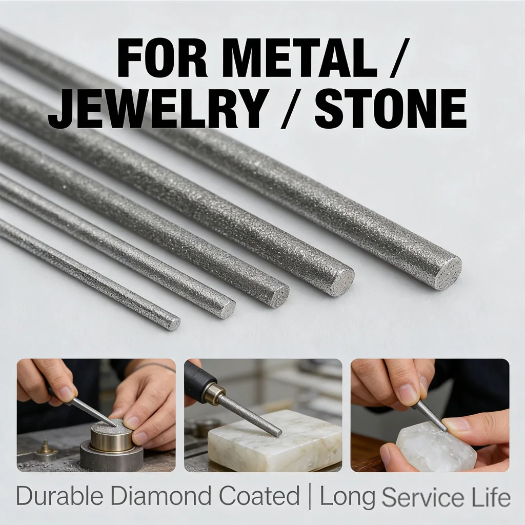 Single Diamond Cylindrical Round File, 1 of 10 Sizes 1mm-6mm, Precision Grinding Tool for Metal Jewelry Stone