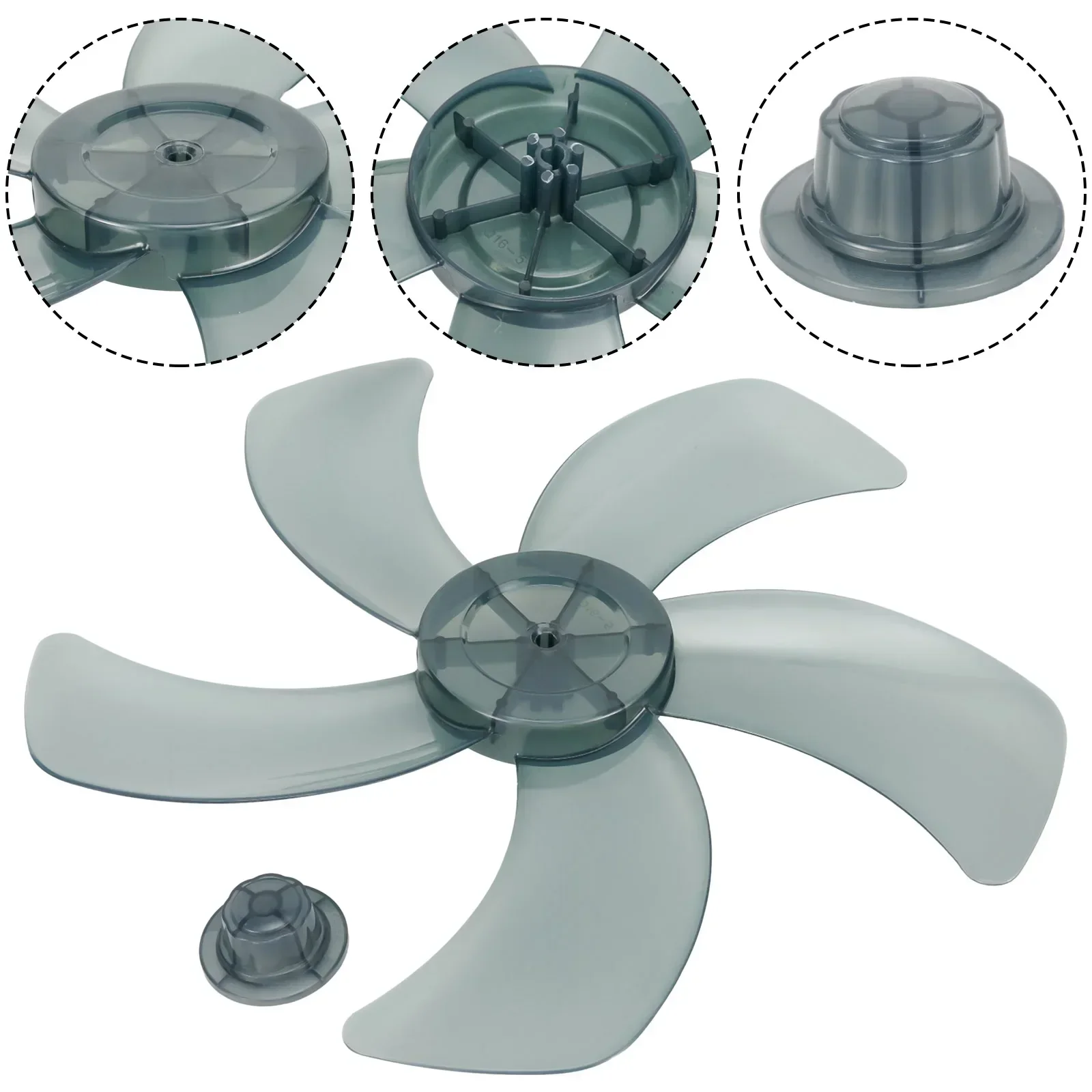 1pcs 16 Inch Household Plastic Fan Blade Five Leaves With Nut Cover For Pedestal Heating, Cooling & Air