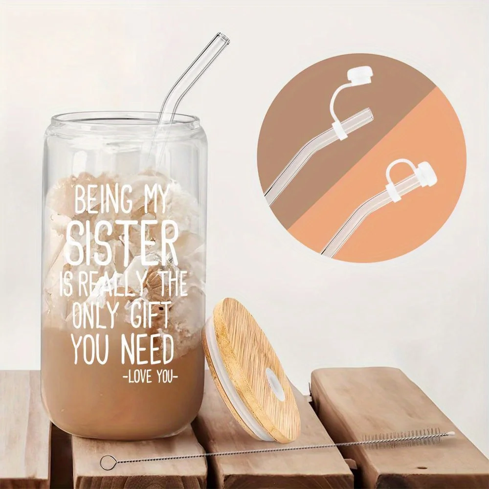 

"Sister Gift Tumbler: 'BEING MY SISTER IS THE ONLY GIFT YOU NEED' - Includes Bamboo Lid & Straw."