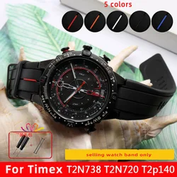 High Quality Rubber watchband for TIMEX watch T2N720 TW2T76300 T2N721 Series Men Black Waterproof Silicone Sports Strap 24*16mm