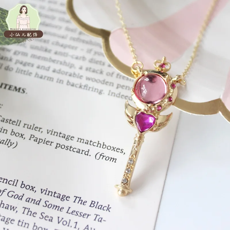 Anime Sailor Moon Necklace Love Wings Magic Stick Pendant Necklace Girl Jewelry Gift Cosplay Prop Choker