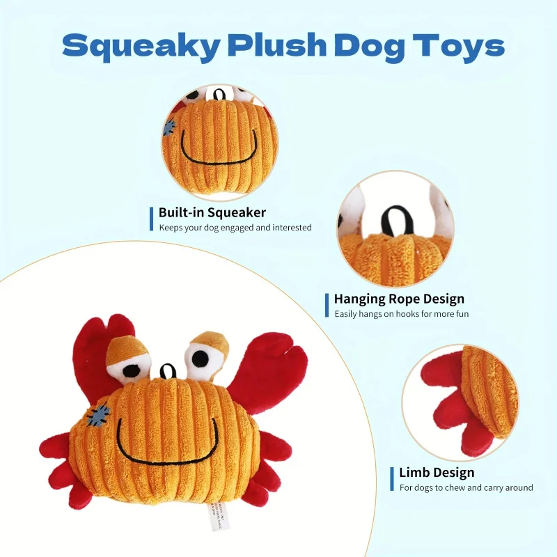 Plush Dog Toy Crab shark seahorse Bite Resistant Squeaky Toys Corduroy Dog Toys for  Dogs Puppy Pets Training Accessories view 5