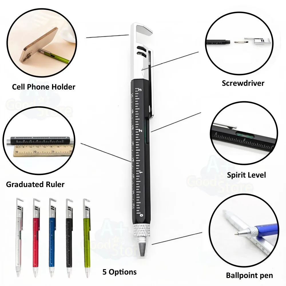 5 In1 Multifunction Ballpoint Pen With Mobile Phone Holder Measure Tool Technical Ruler Screwdriver Stylus Spirit Level 5Options