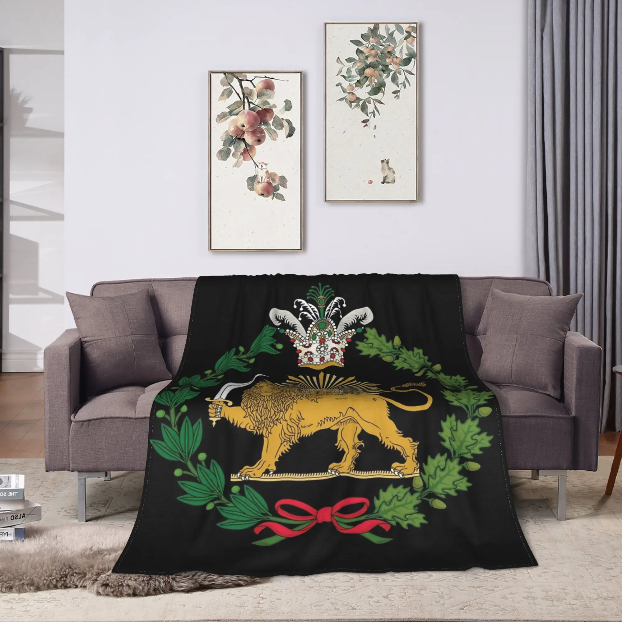 Lion and Sun Emblem of Persia Iran Flannel Blanket Winter Warm Soft Throw Blanket Kids Adult Couch Chair Pattern Sofa Bed Cover